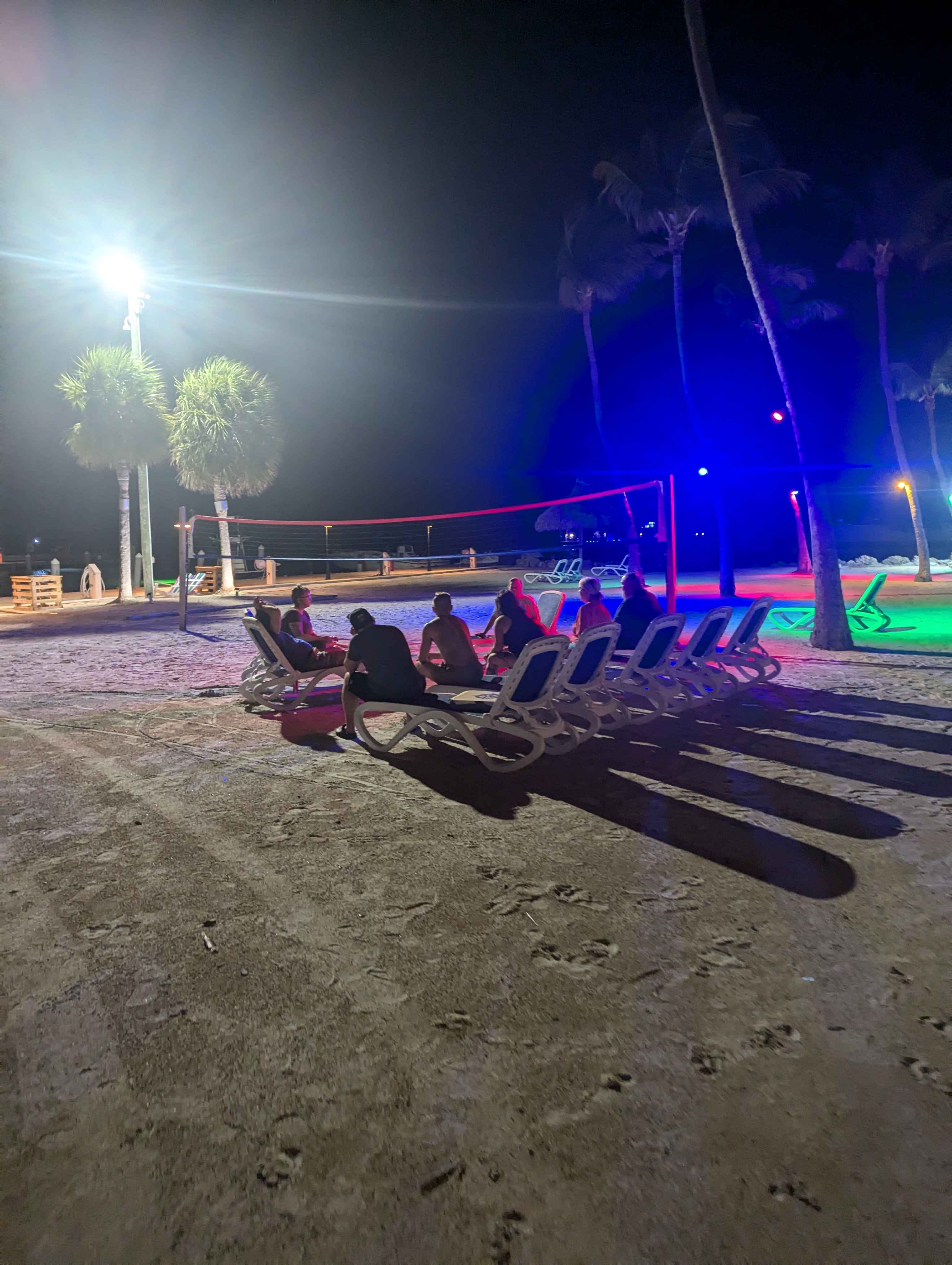 A picture of everyone chatting on the beach