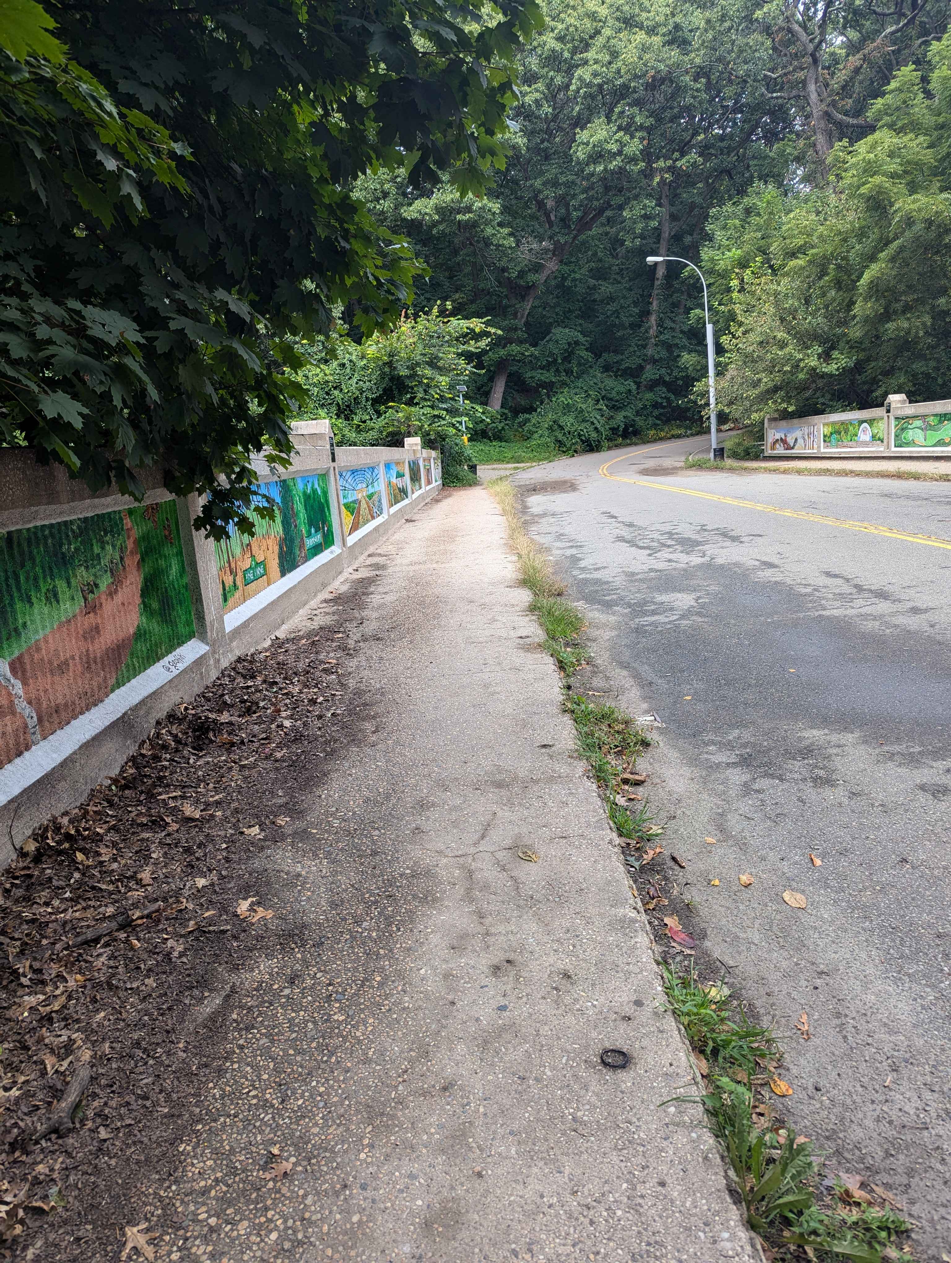A mural along one of the roads through the park. The road is for walking or biking only.