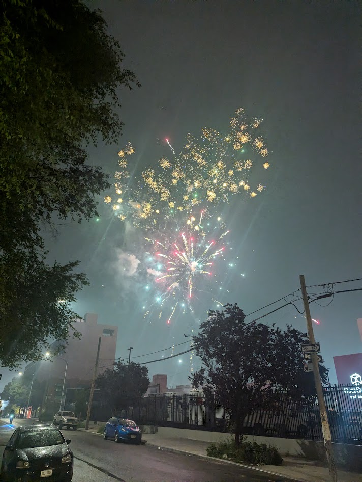 On our way home there were fireworks going off all around us.