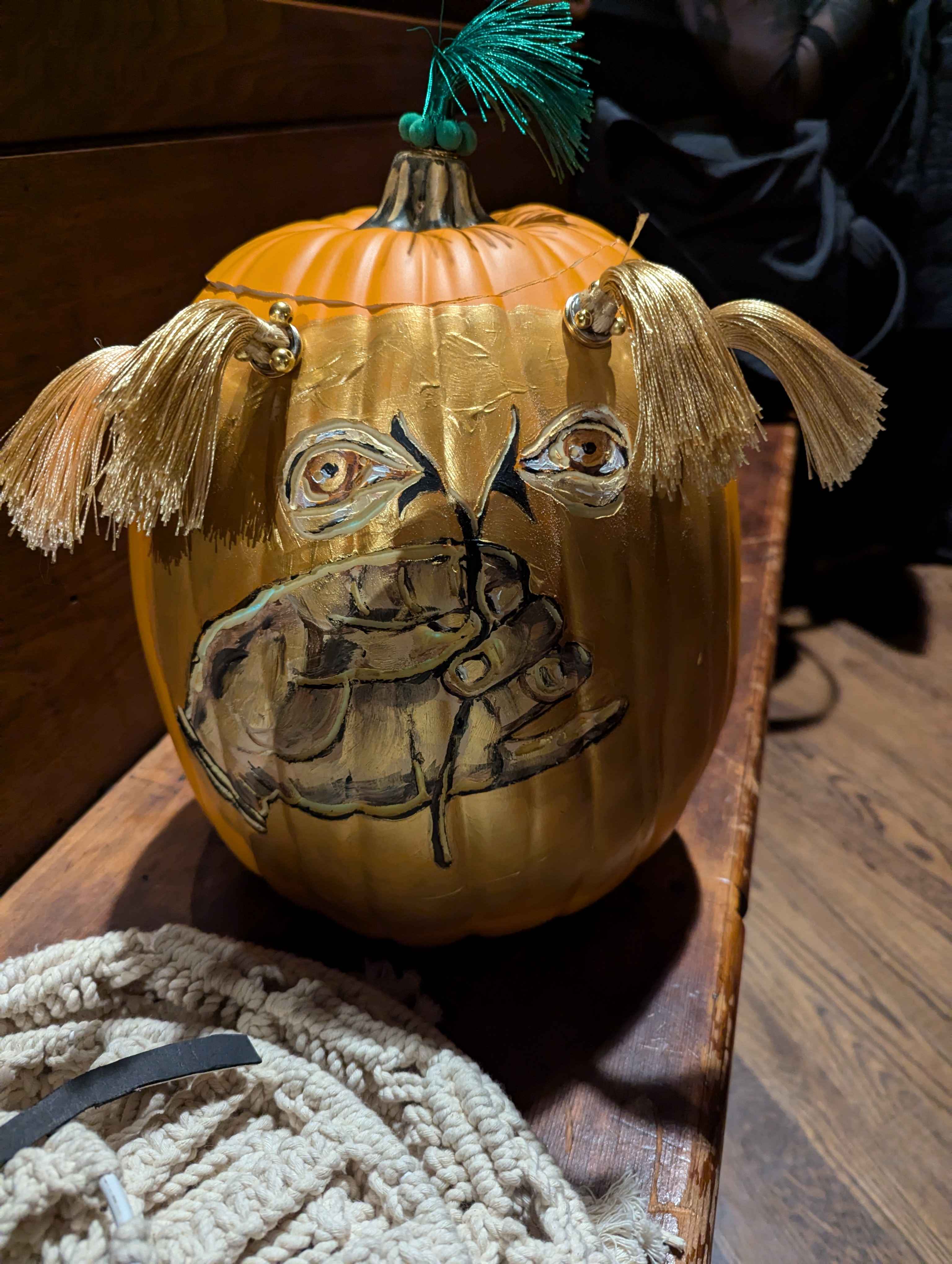 Close up of the prize. It's a foam pumpkin but it's still hand painted and carved.