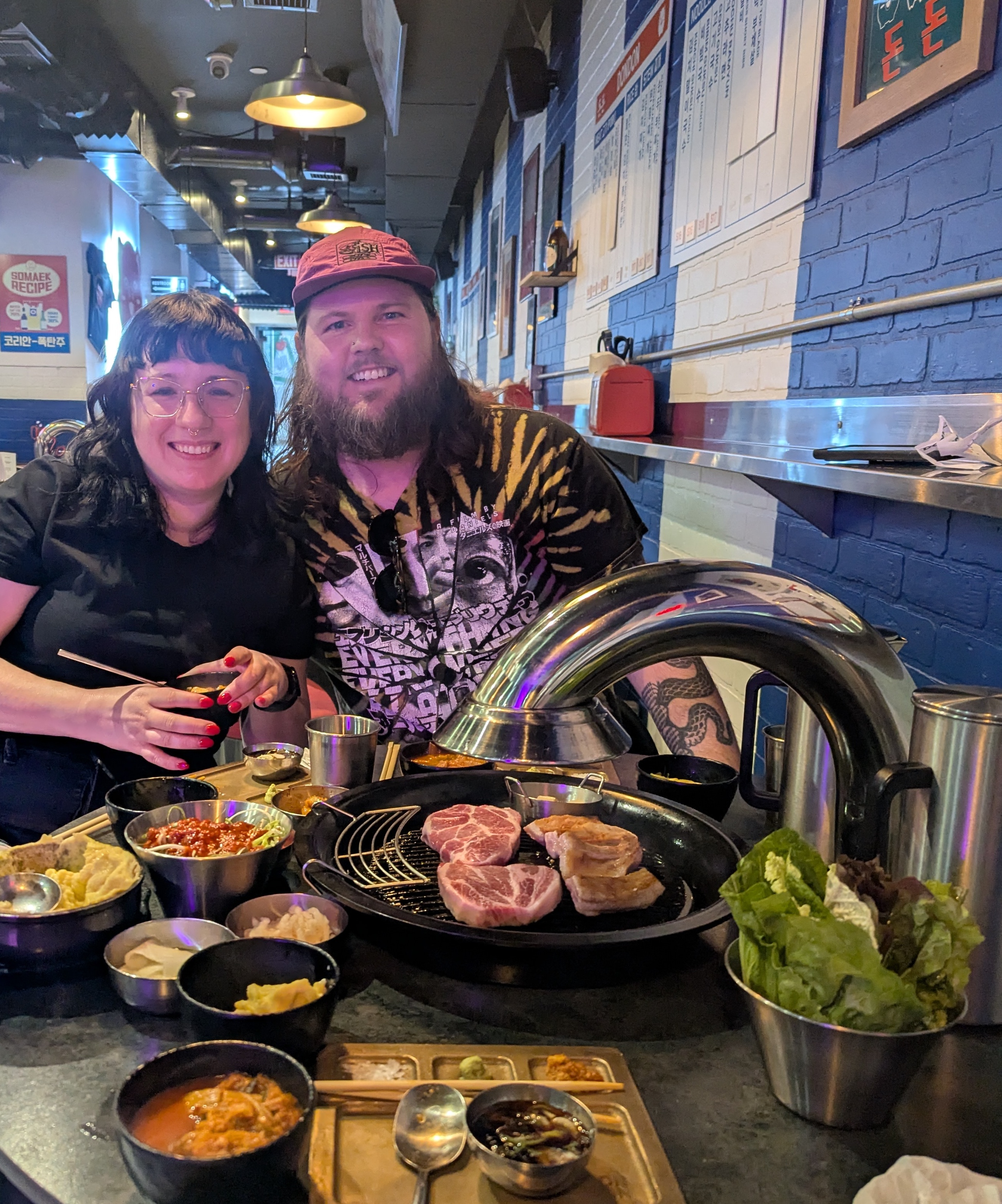 Jen and Jake at the Korean BBQ restaurant.