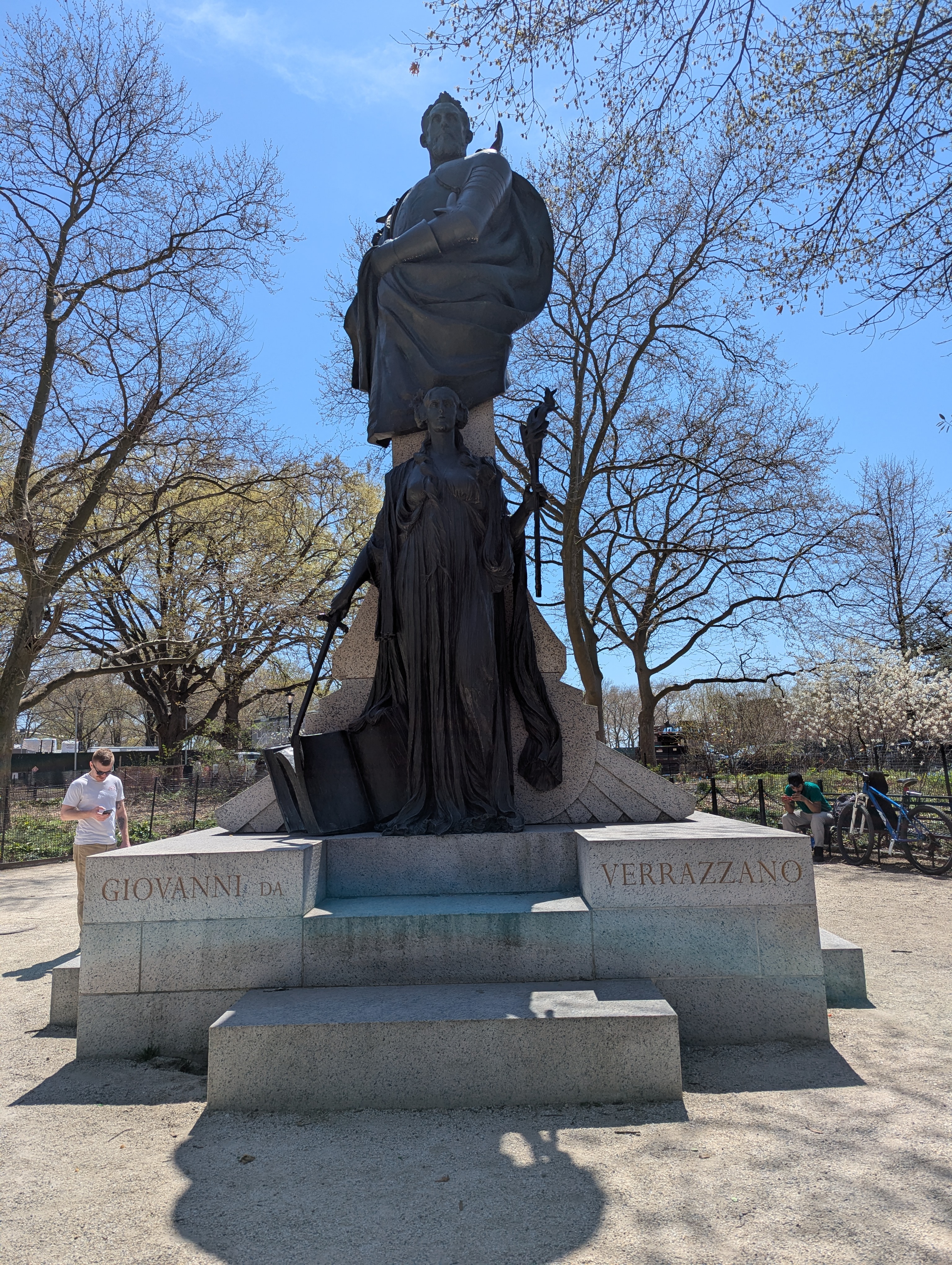 Statue of Giovanni da Verrazzano who came to North America in the 1500s.