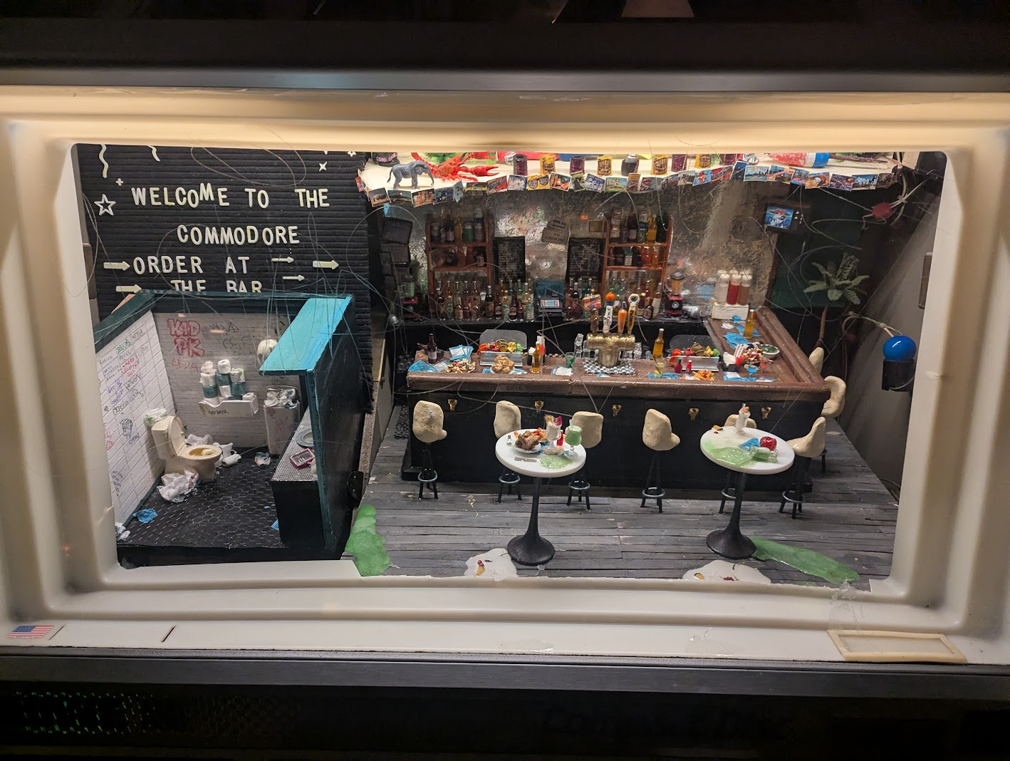 A miniature version of a bar called The Commodore.