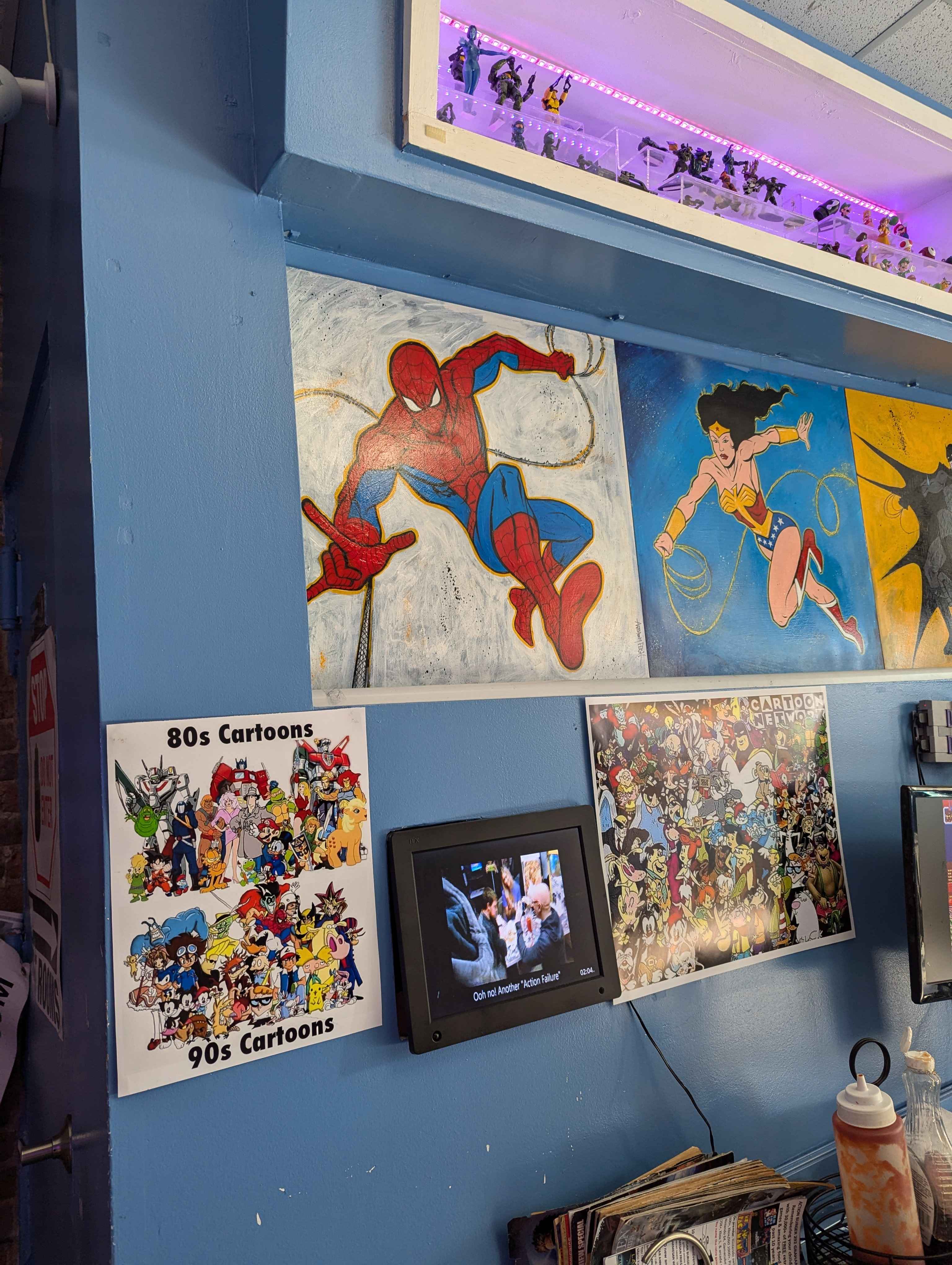 Comic book pictures at Action Burger.