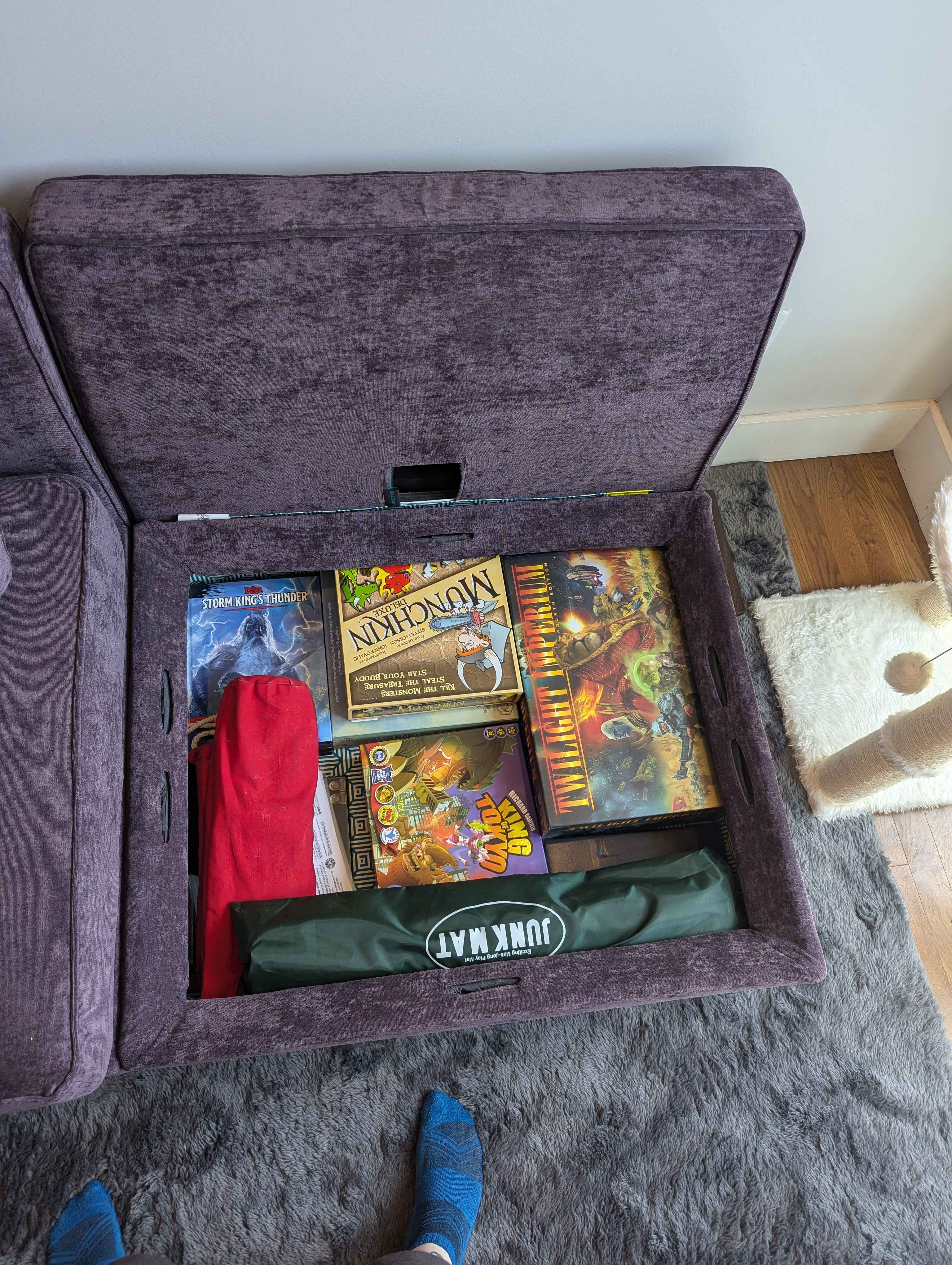Our new couch has storage space!