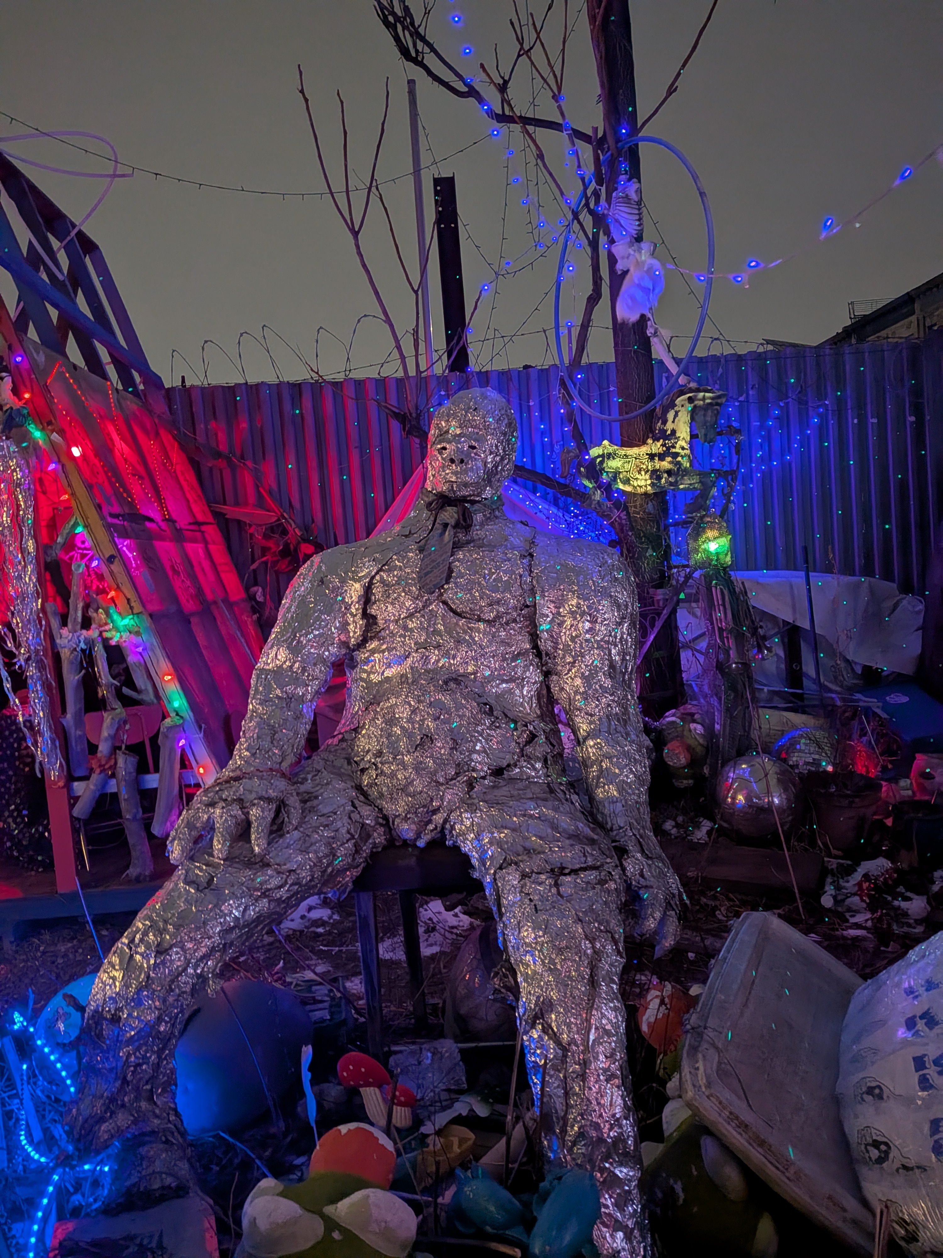 One of the art pieces in the outdoor space.