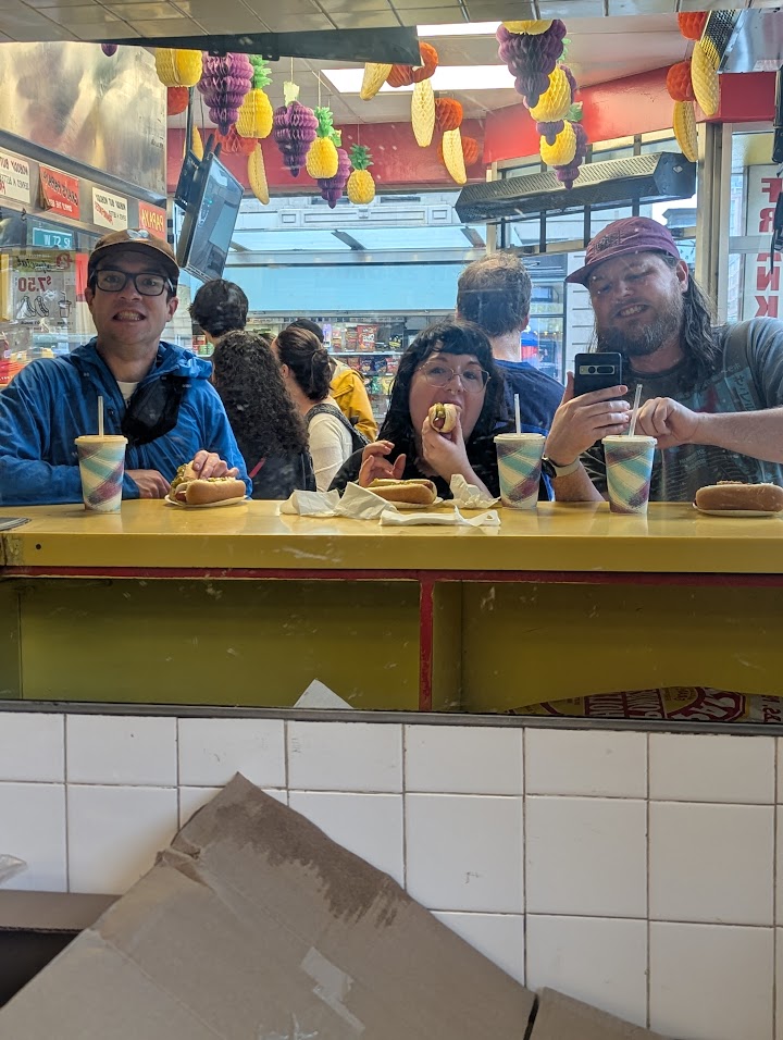 Here is a great mirror selfie of us all eating at the classic hotdog spot, Papaya King