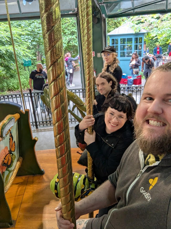 We rode the carousel because we are still big children. It was actually pretty fun. Instead of horses it has all kinds of bugs!
