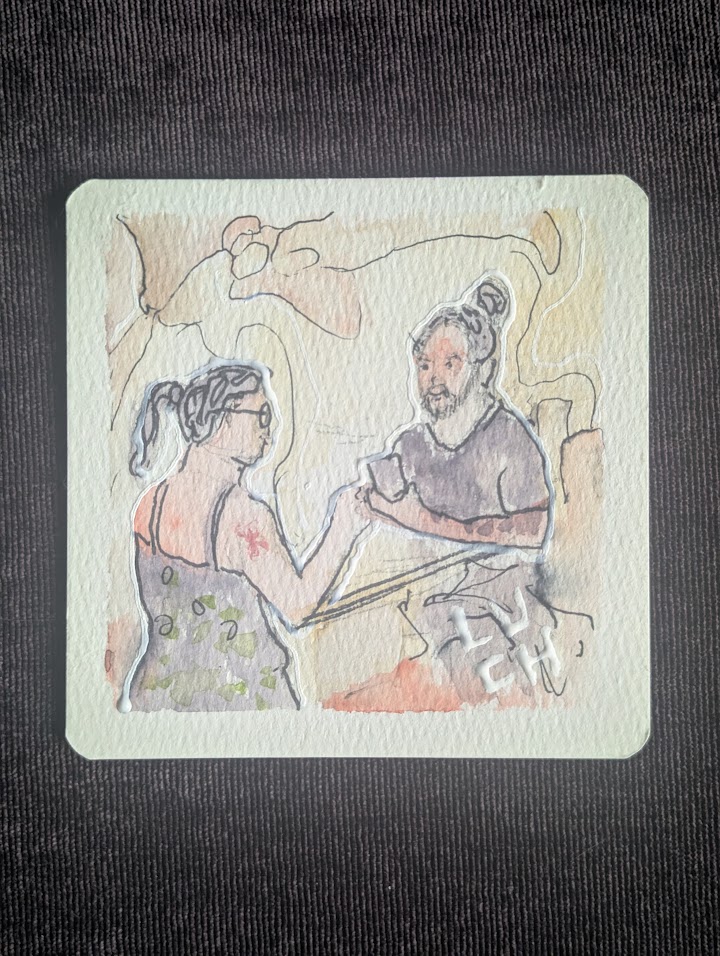 While out at dinner randomly, an artist painted this portrait of us and surprised us with it as we were leaving. The artist's name is Luch (@art_by_luch on Instagram, go check him out!)