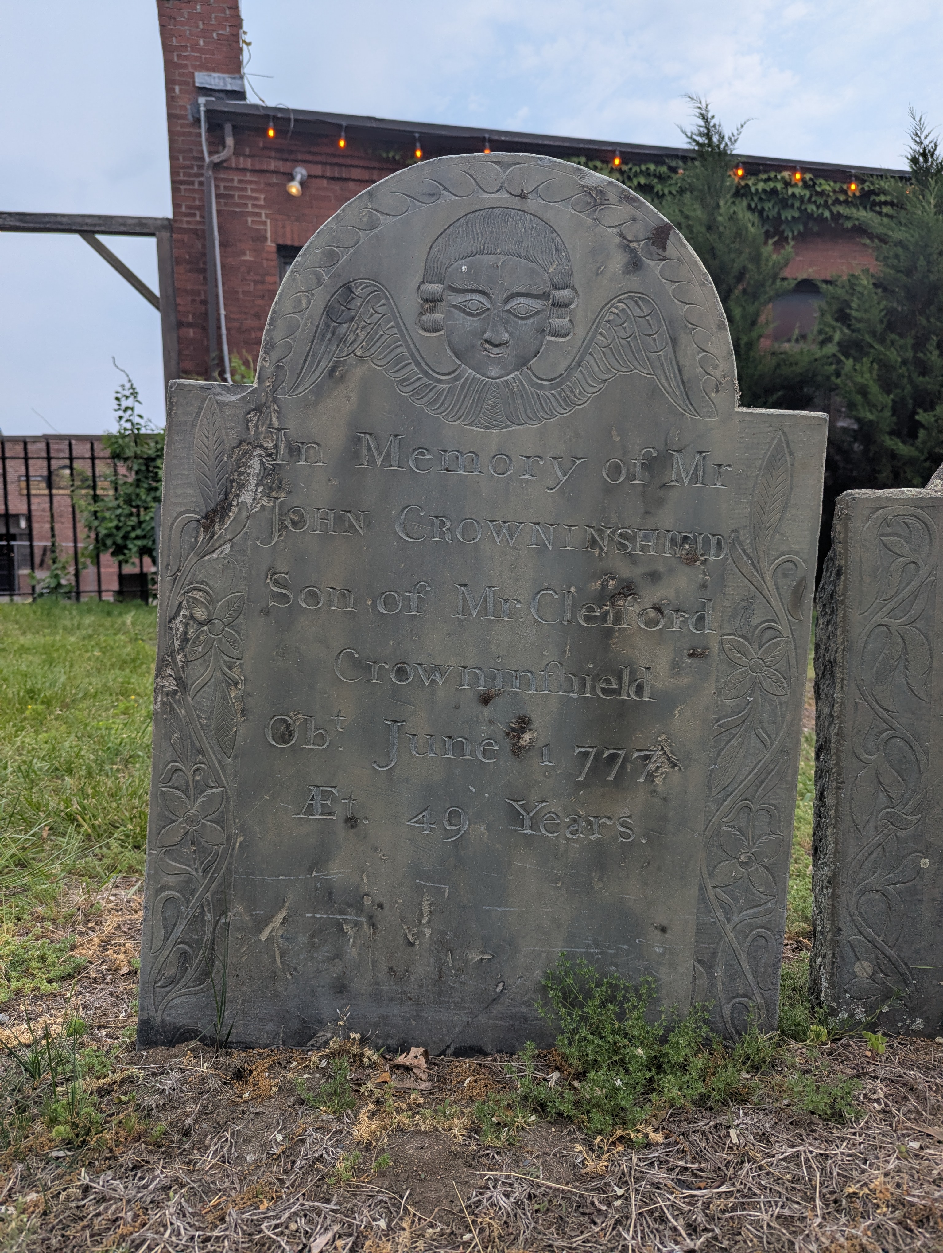 An old gravestone in the Charter Street Cemetery.