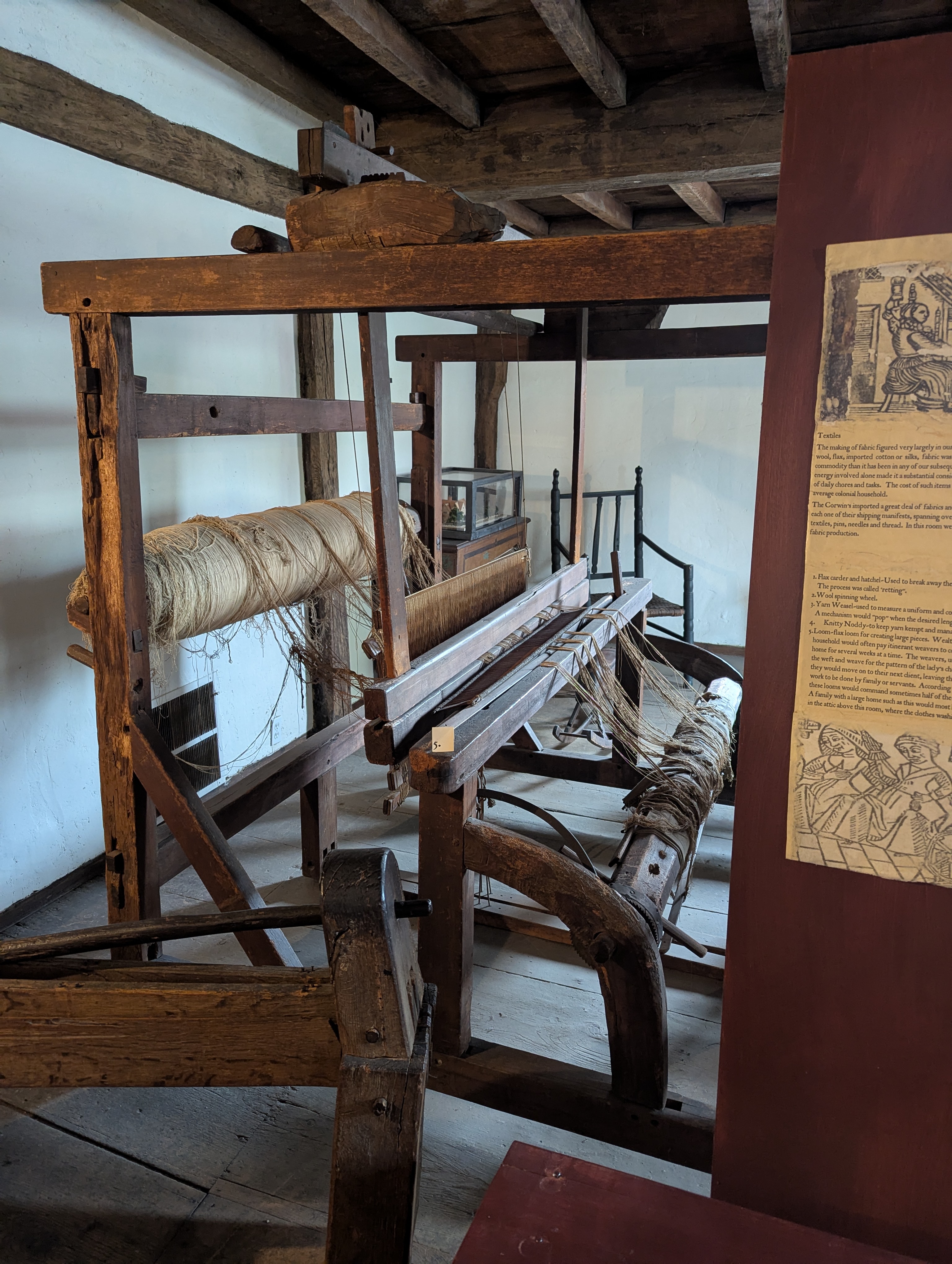 A large loom inside the Witch House, for making cloth.